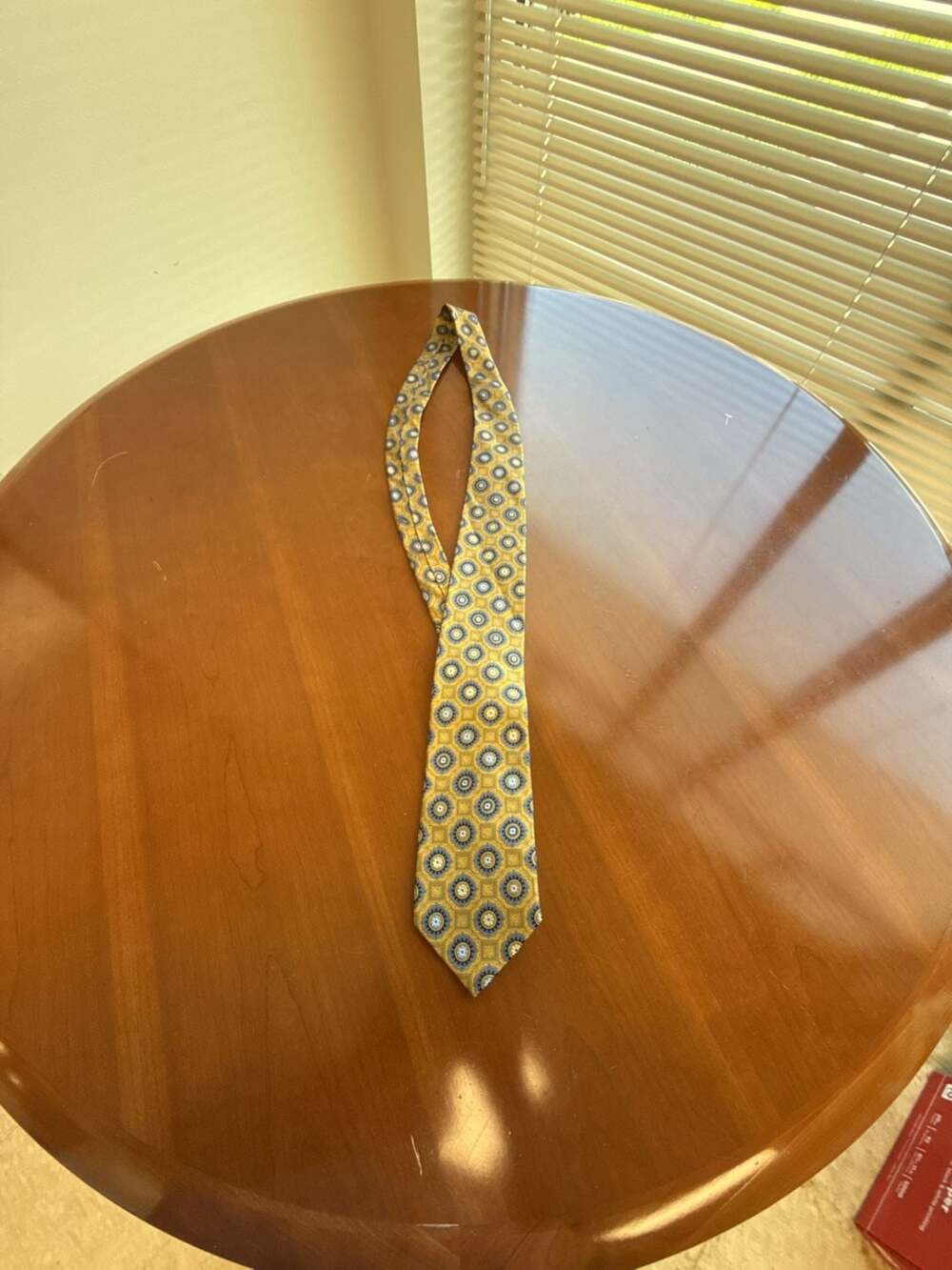 Bruno Piattelli Roma Extra Long Gold and Blue Medallion Silk Tie